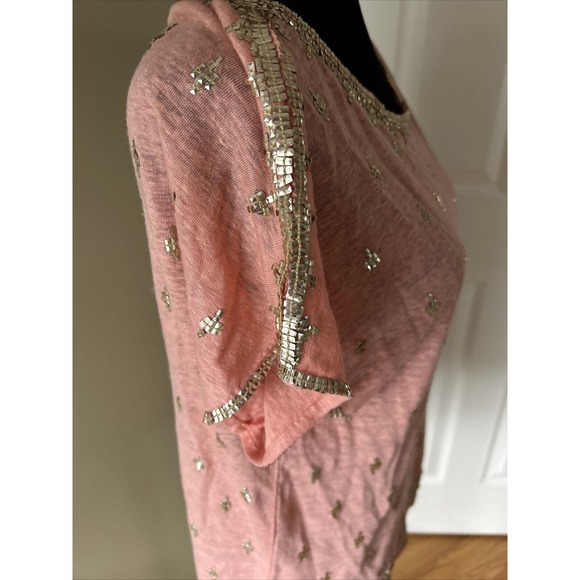 Calypso Saint Barth Linen knit Embroidered Stud Short Sleeve Top coral Size XS - Picture 4 of 15